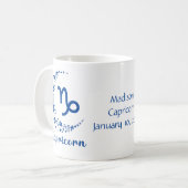 Capricorn Zodiac Astrologie Geburtstag Blau Weiß Kaffeetasse (Vorderseite Links)