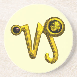 CAPRICORN ZODIAC BIRTHDAY JEWEL Gold, Black Onyx Sandstein Untersetzer