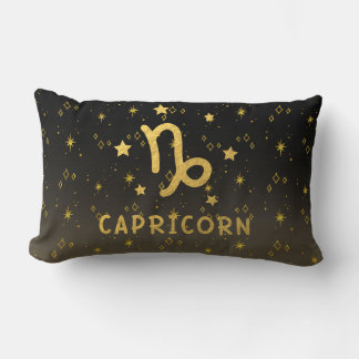 Capricorn Zodiac Black and Gold Lumbar Pillow Lendenkissen