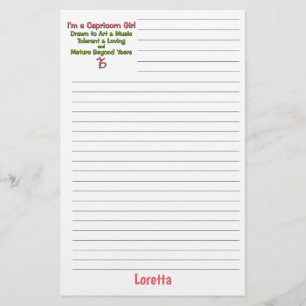 Capricorn Zodiac Girl's mit Linien und Namen Briefpapier