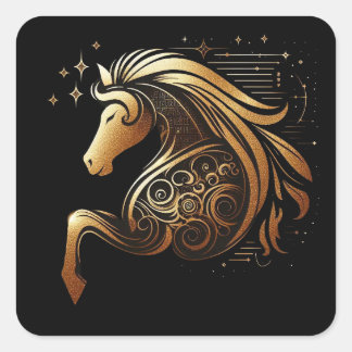 Capricorn Zodiac Gold Horse Astrology Quadratischer Aufkleber