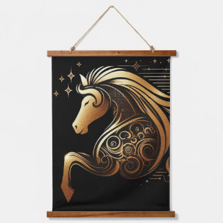 Capricorn Zodiac Gold Horse Astrology Wandteppich Mit Holzrahmen