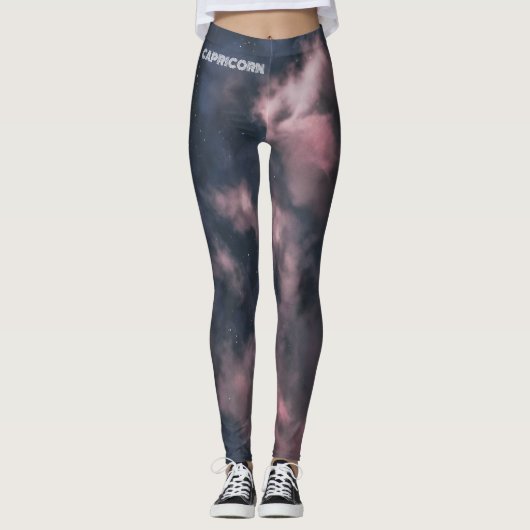 Capricorn Zodiac Pink Clouds Leggings (Vorderseite)