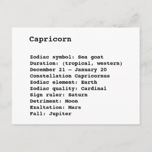 Capricorn Zodiac Sign Astrologie Geburtstag Postkarte