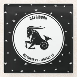 Capricorn Zodiac Sign, Black & White Glass Unterse Glasuntersetzer