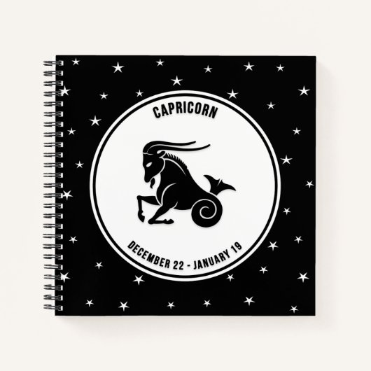 Capricorn Zodiac Sign, Black & White Notebook Notizblock (Vorderseite)