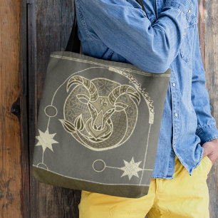 Capricorn Zodiac Sign Brown und Gray Mandala Tasche