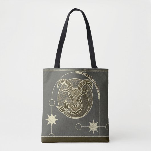 Capricorn Zodiac Sign Brown und Gray Mandala Tasche (Vorderseite)