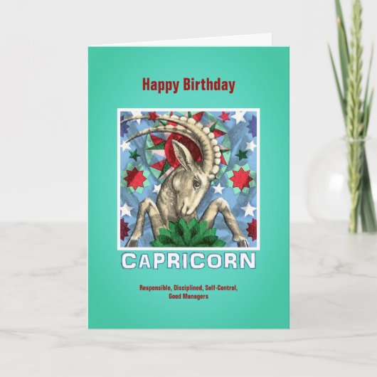 Capricorn Zodiac Sign Happy Birthday Karte (Vorderseite)