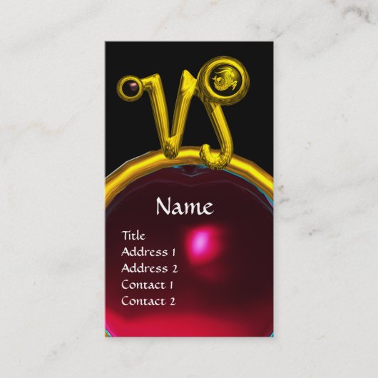 CAPRICORN ZODIAC SIGN JEWEL MONOGRAM, Red Ruby Visitenkarte (Vorderseite)