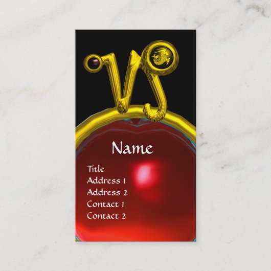 CAPRICORN ZODIAC SIGN JEWEL MONOGRAM, Red Ruby Visitenkarte (Vorderseite)