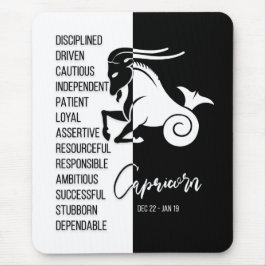 Capricorn Zodiac Sign Mousepad, Black & White Mousepad