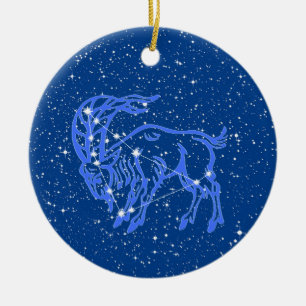 Capricorn Zodiac Sign with Stars on Deep Blue Cert Keramik Ornament