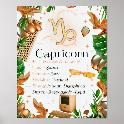 Capricorn Zodiac Star Sign Y2K White 4:5 Poster (Vorne)