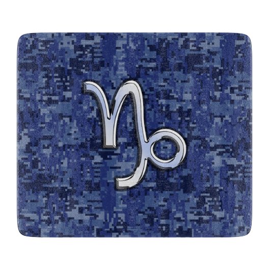 Capricorn Zodiac-Symbol auf Blue Digital-Camouflag Schneidebrett (Vorderseite)