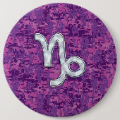 Capricorn Zodiac-Symbol auf der Fuchsia Digitalen  Button (Vorderseite)
