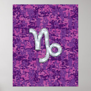 Capricorn Zodiac-Symbol auf der Fuchsia Digitalen  Poster