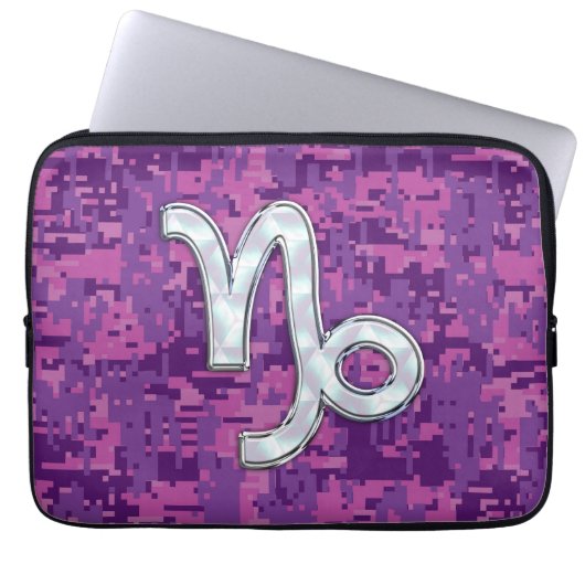 Capricorn Zodiac Symbol auf rosa Camouflage Laptopschutzhülle (Vorderseite)