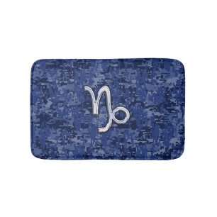 Capricorn Zodiac Symbol Blue Digital Camouflage Badematte