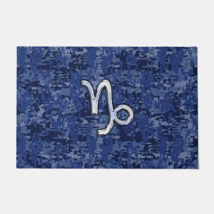 Capricorn Zodiac Symbol Blue Digital Camouflage Fußmatte