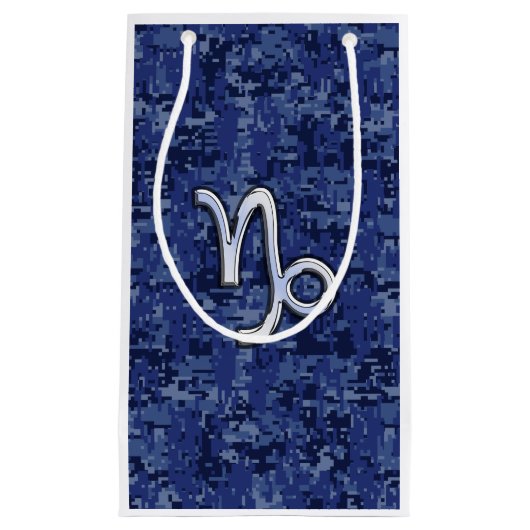 Capricorn Zodiac Symbol Blue Digital Camouflage Kleine Geschenktüte (Vorderseite)