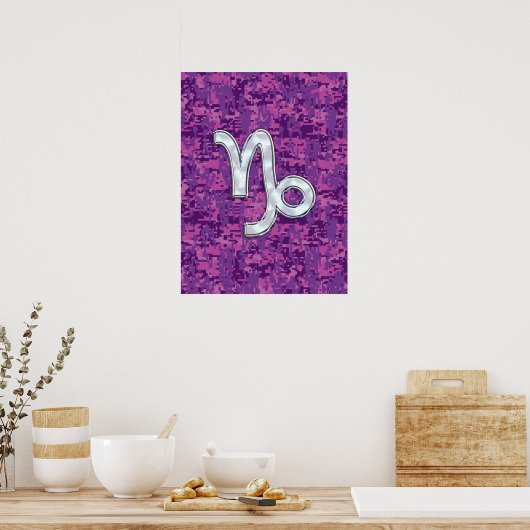 Capricorn Zodiac Symbol Fuchsia Digital Camouflage Poster (Küche)