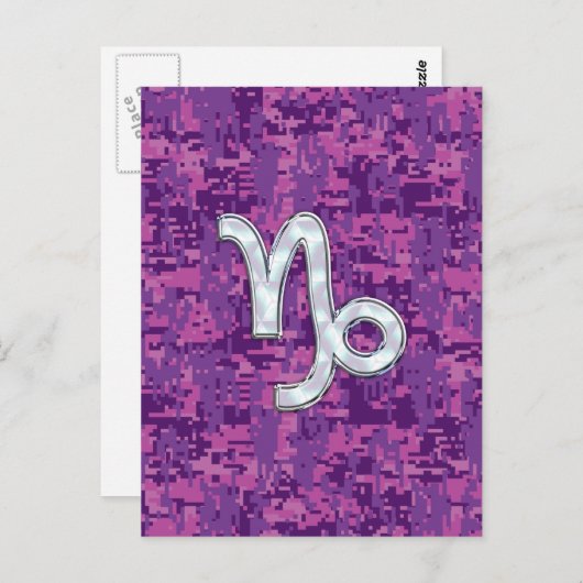 Capricorn Zodiac Symbol Fuchsia Digital Camouflage Postkarte (Vorne/Hinten)