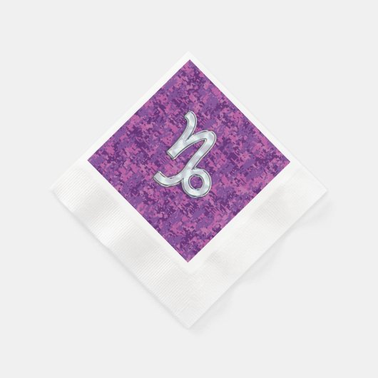 Capricorn Zodiac Symbol Fuchsia Digital Camouflage Serviette (Ecke)