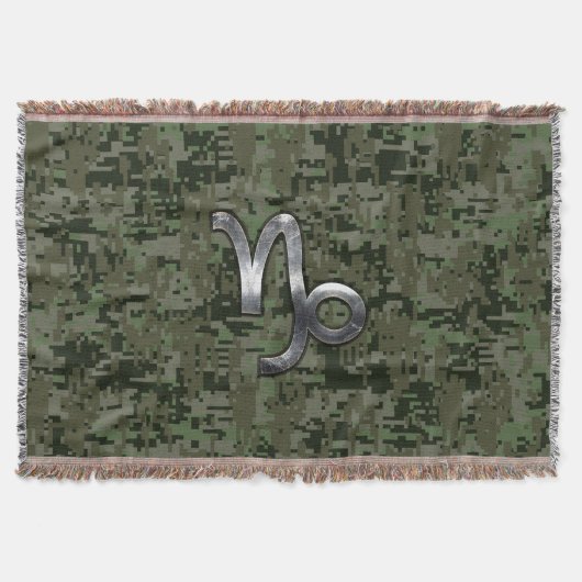 Capricorn Zodiac Symbol Green Digital Camouflage Decke (Vorderseite)