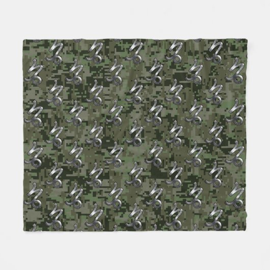 Capricorn Zodiac Symbol Green Digital Camouflage Fleecedecke (Vorderseite (Horizontal))