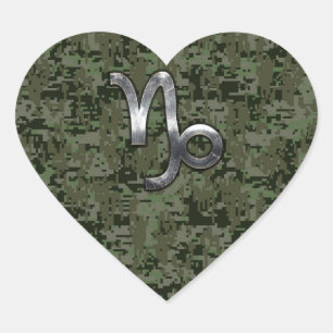 Capricorn Zodiac Symbol Green Digital Camouflage Herz-Aufkleber