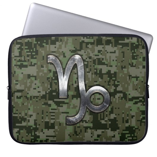 Capricorn Zodiac Symbol Green Digital Camouflage Laptopschutzhülle (Vorderseite)
