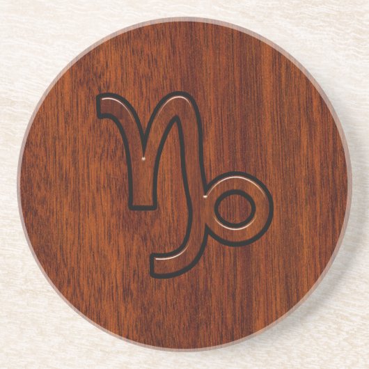 Capricorn Zodiac-Symbol im Holzkörnerstil Getränkeuntersetzer (Vorne)
