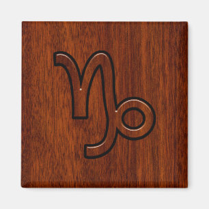 Capricorn Zodiac Symbol in Mahogany Brown Magnet