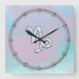 Capricorn Zodiac Symbol on Mother of Pearl Decor Quadratische Wanduhr