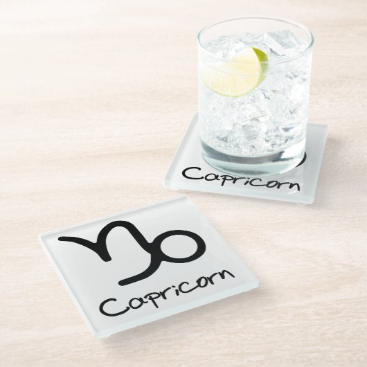 Capricorn Zodiac Zeichen auf weißem Hintergrund Glasuntersetzer (Schrägansicht)
