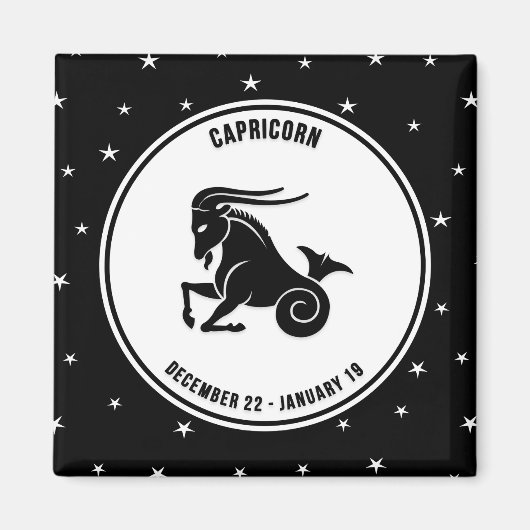 Capricorn Zodiac Zeichen, Schwarz & Weiß Magnet (Vorne)
