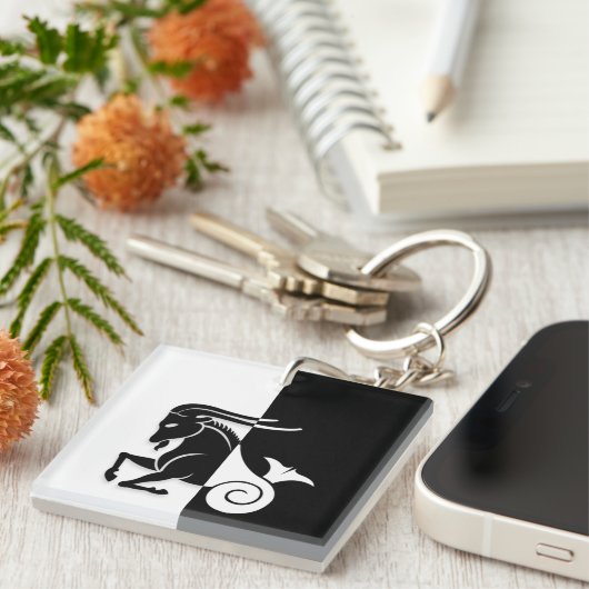 Capricorn-Zodiac-Zeichen, Schwarz-Weiß-Schlüsselan Schlüsselanhänger (Vorderseite rechts)