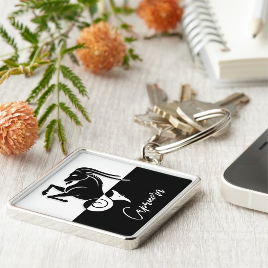 Capricorn-Zodiac-Zeichen, Schwarz-Weiß-Schlüsselan Schlüsselanhänger (Seite)