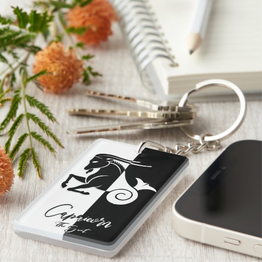 Capricorn-Zodiac-Zeichen, Schwarz-Weiß-Schlüsselan Schlüsselanhänger (Vorderseite rechts)