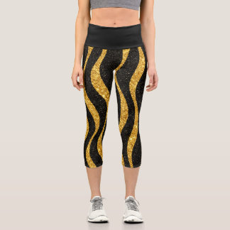 Caprihose im Vintage-Stil, Gold und Schwarz, hoch  Capri Leggings