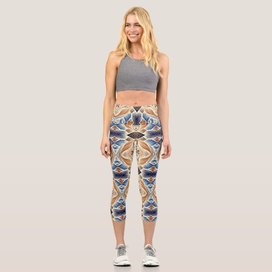 Capris, ein trendiger, vielfarbiger Stoffmuster Capri Leggings (Vorderseite)