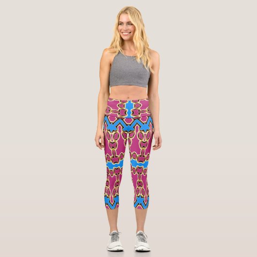 Capris, ein trendiger, vielfarbiger Stoffmuster Capri Leggings (Vorderseite)
