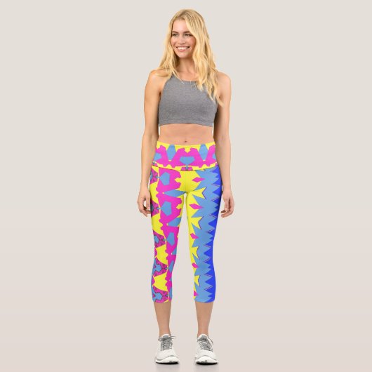 Capris, ein trendiger, vielfarbiger Stoffmuster Capri Leggings (Vorderseite)