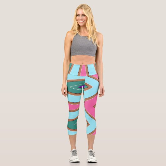 Capris, ein trendiger, vielfarbiger Stoffmuster Capri Leggings (Vorderseite)