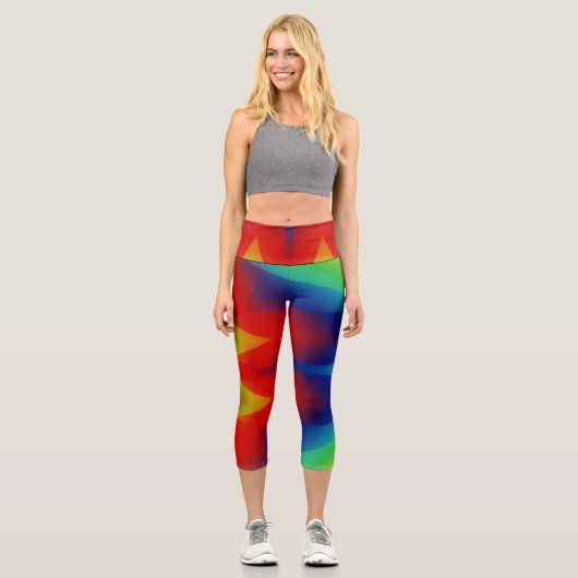 Capris, ein trendiger, vielfarbiger Stoffmuster Capri Leggings (Vorderseite)