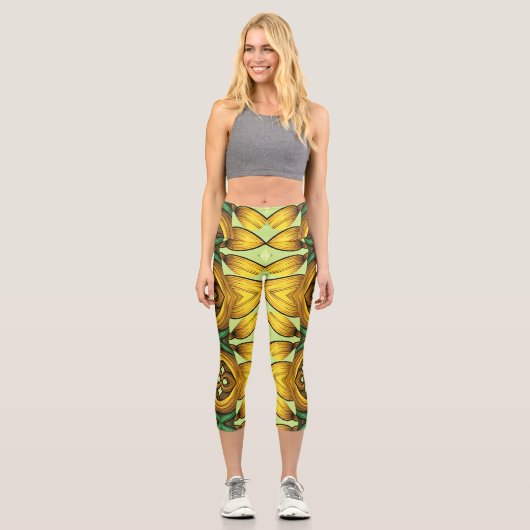 Capris, ein trendiger, vielfarbiger Stoffmuster Capri Leggings (Vorderseite)