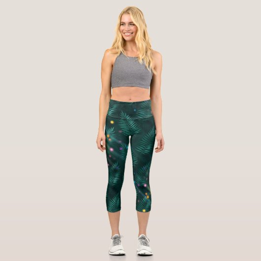 Capris in Hunter Green Fern Blätter & farbenfrohe  (Vorderseite)