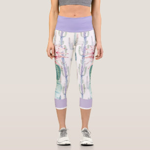 Capris-Leggings in einem Kakteen-Design in Weiß Capri Leggings