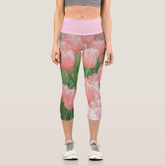 Capris mit hellrosa bemalten Tulpen (Vorderseite)